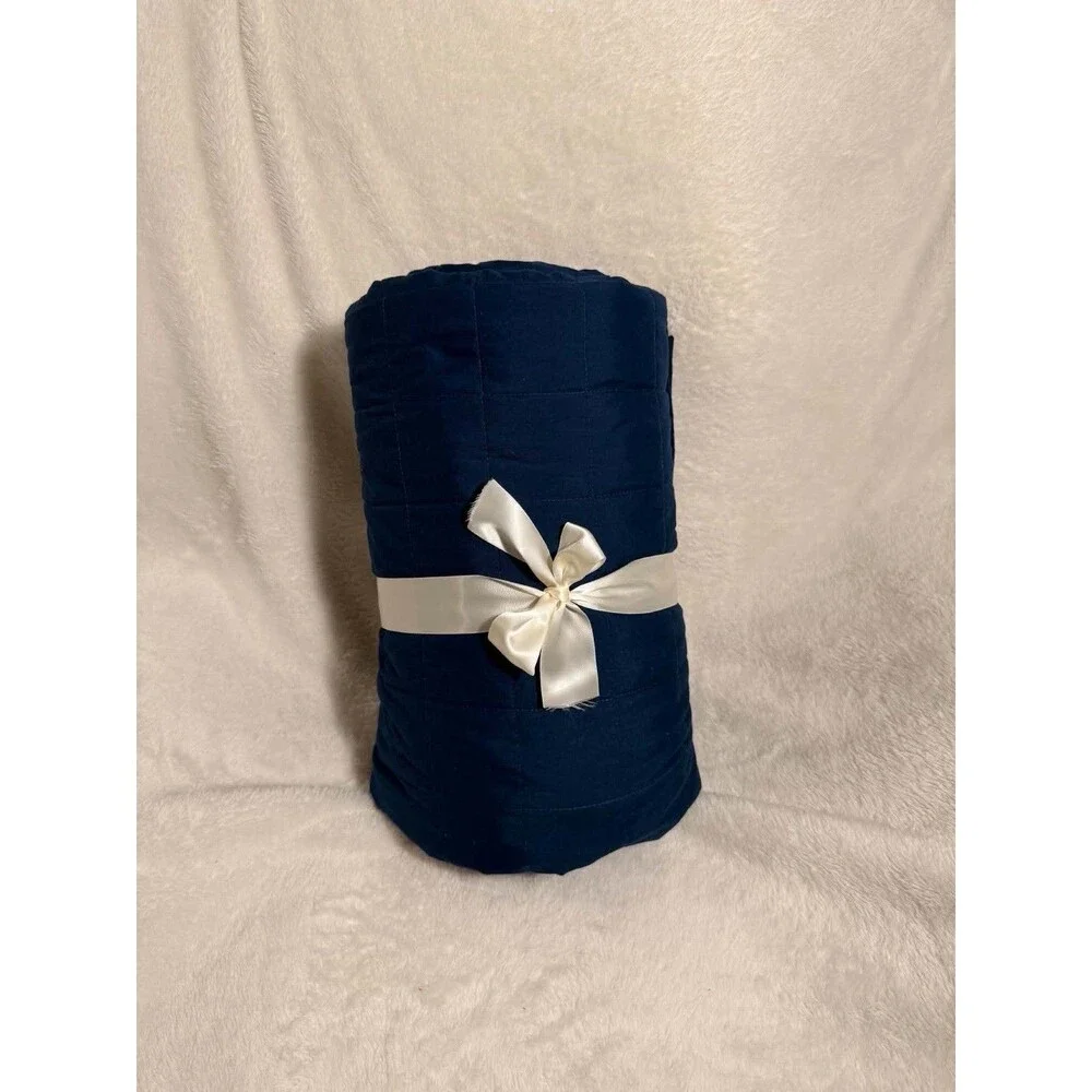 Pillowfort Full/Queen Kids Quilt Navy Blue Box Stitch Microfiber OEKO-TEX